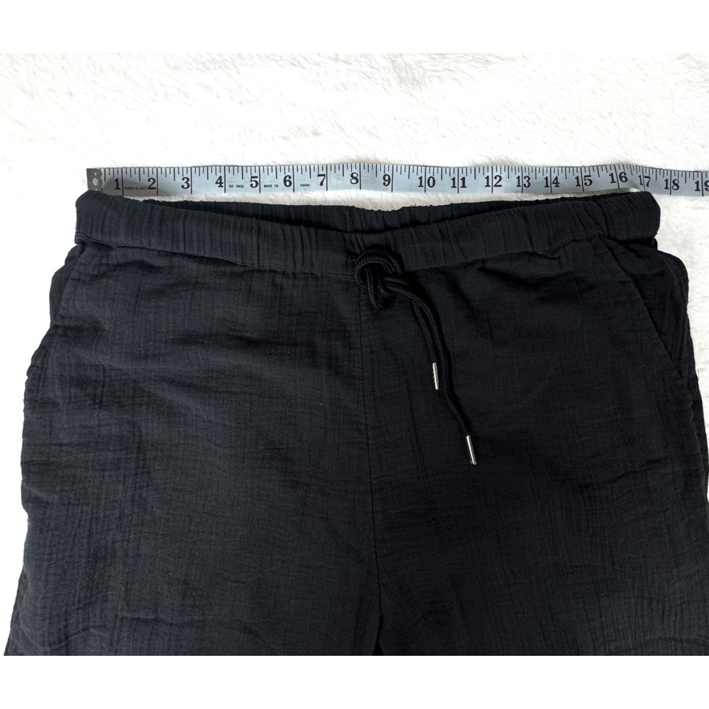 Quince Womens M Organic Cotton Gauze Straight Leg Pants Black NWT Drawstring - Picture 9 of 12